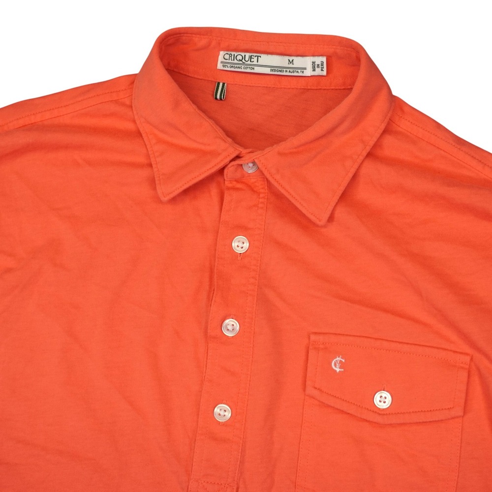Criquet Polo Shirt Mens Medium Coral Orange Organic Cotton Short Sleeve Pocket